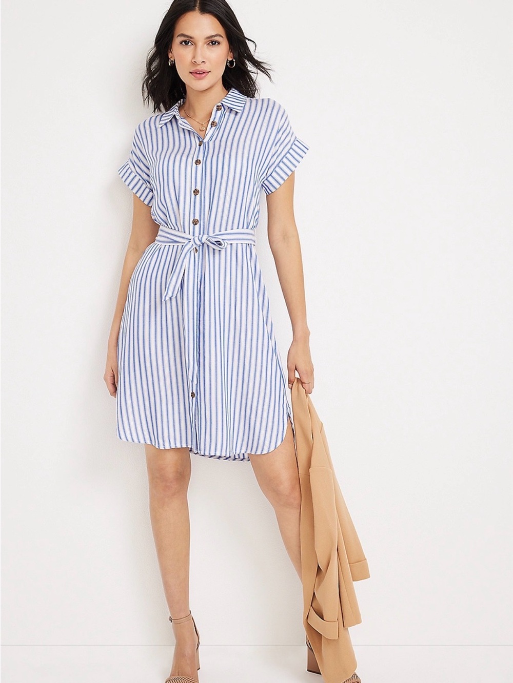Maurices Blue and White Striped Shirt Dress with Tie Waist